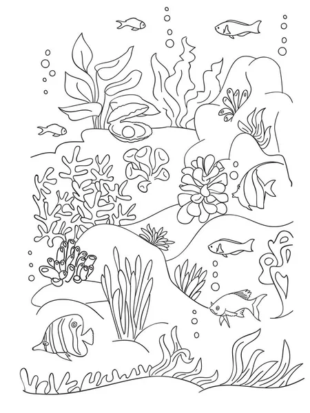 Livre de coloriage de mer . — Image vectorielle