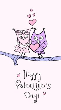 Baykuşlar sevgi ile Sevgililer günü kartı.