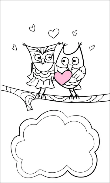 Liefdevolle uilen op een tak. — Stockvector