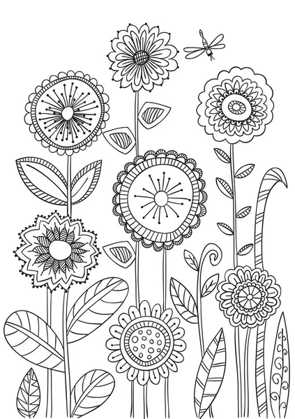 Floral para colorir livros página . — Vetor de Stock