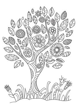 Doodle tarzı çiçekli ağaç.