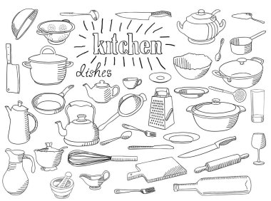 Large set of dishes. clipart