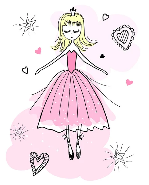 Princesa bailando en un vestido rosa . — Vector de stock