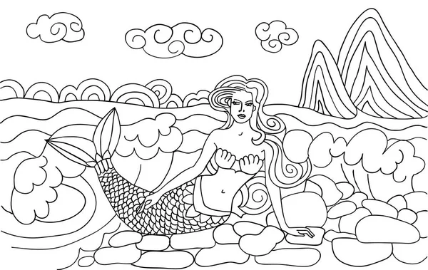Mermaid on the beach. — Stock Vector