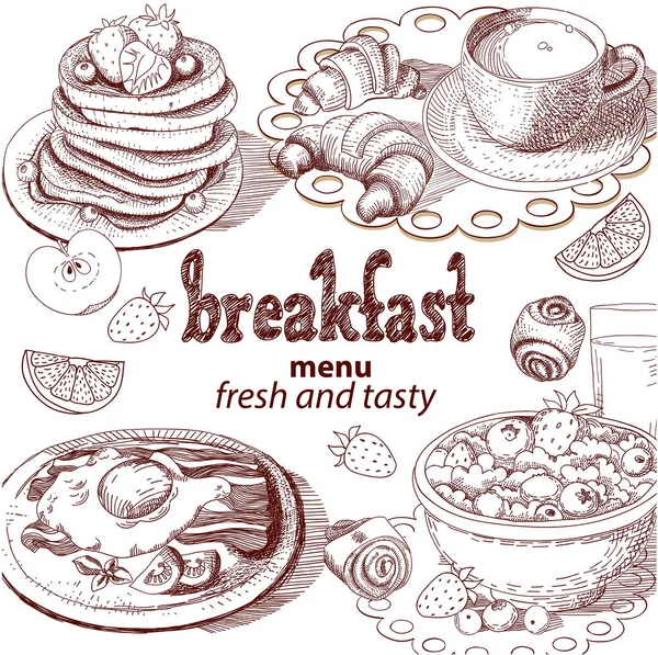 Croquis menu du petit déjeuner . — Image vectorielle