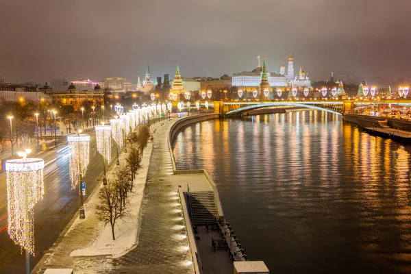 Russland Moskau Blick Auf Die Nächtliche Stadt Der Kreml Der — Stockfoto