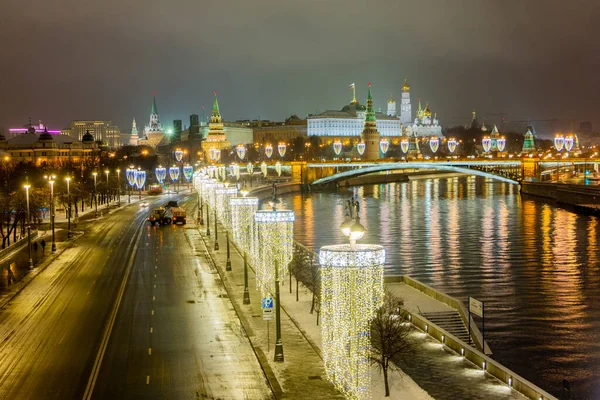 Rusko Moskva Pohled Noční Město Kreml Ruské Federace Osvětlen Světly — Stock fotografie