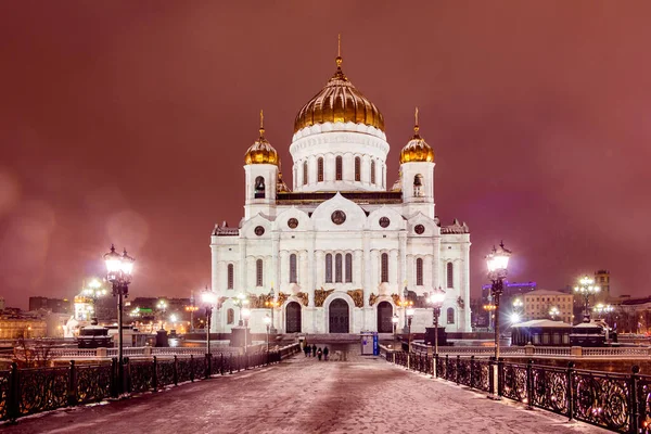 Rusia Moscú Iglesia Principal Rusia Catedral Cristo Salvador Por Noche —  Fotos de Stock