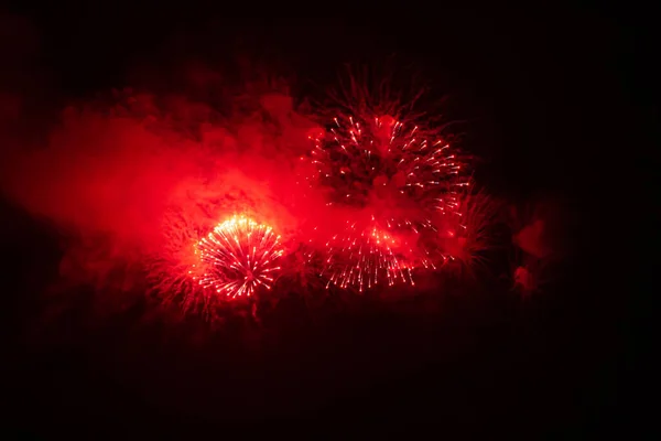 Foto Perto Fogo Artifício Céu Noite Fogos Artifício Para Feriado — Fotografia de Stock