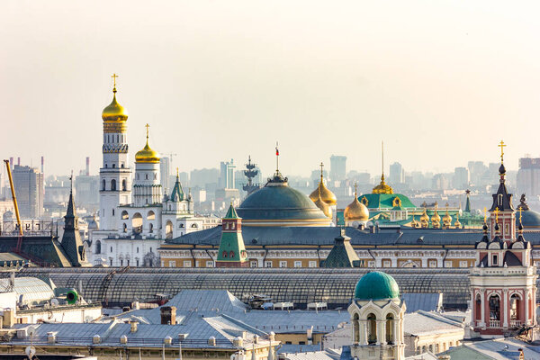 Russia Moscow. View from the roof of the Kremlin and the cathedrals.