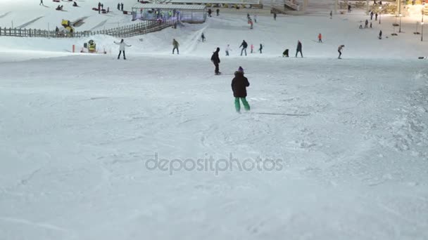 Skihang mit Unbekannten - Rückansicht — Stockvideo