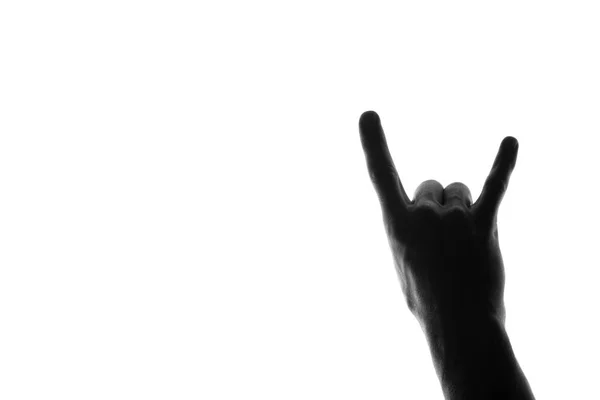 Silhouette of man's hand shows let's rock gesture - isolated on white — Stock Photo, Image