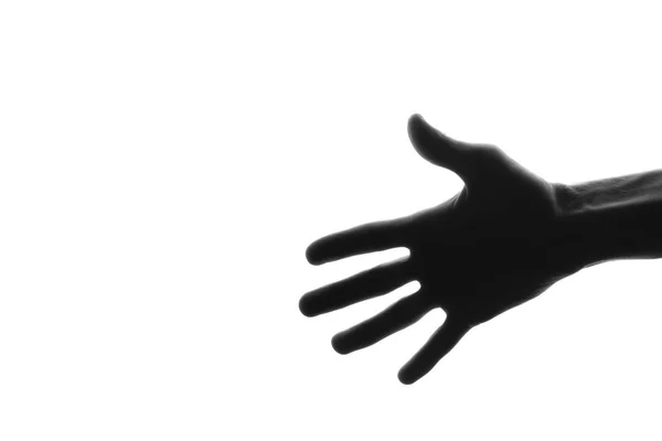 Silhouette della mano dell'uomo persona con 5 dita isolate su bianco — Foto Stock