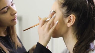 Makyaj, maskara ile kaşları boyama visagist, yakın çekim