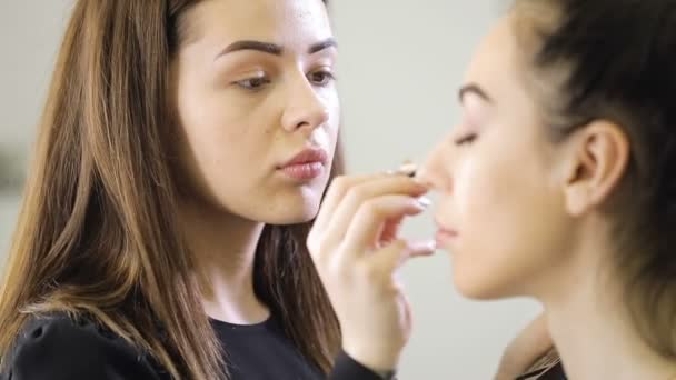 Visagistenmeister beim Make-up, mit Pinsel Schatten auf die Augen legen — Stockvideo
