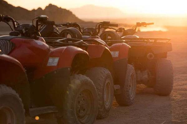 Een heleboel Atv in sunrise balk in de woestijn van Egypte — Stockfoto