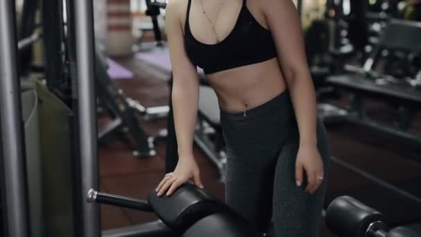 Young woman making hyperextension exercise at the gym — 비디오