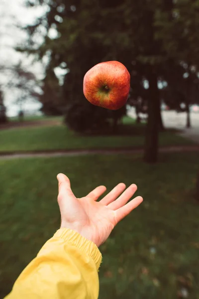 Jogando maçã acima da palma da mão — Fotografia de Stock