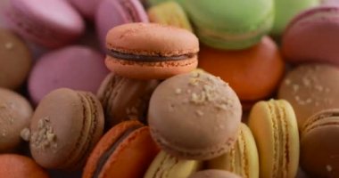 Colorful macaroons rotating closeup