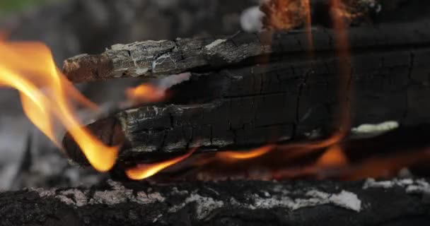 뜨거운 숯을 불꽃으로 태우는 모습 — 비디오