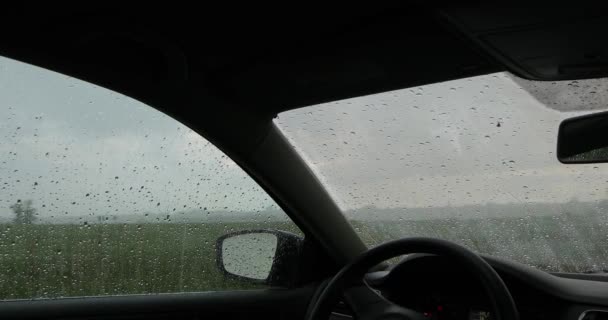 Som de gotas de chuva em um carro no dia chuvoso, incluindo áudio original — Vídeo de Stock