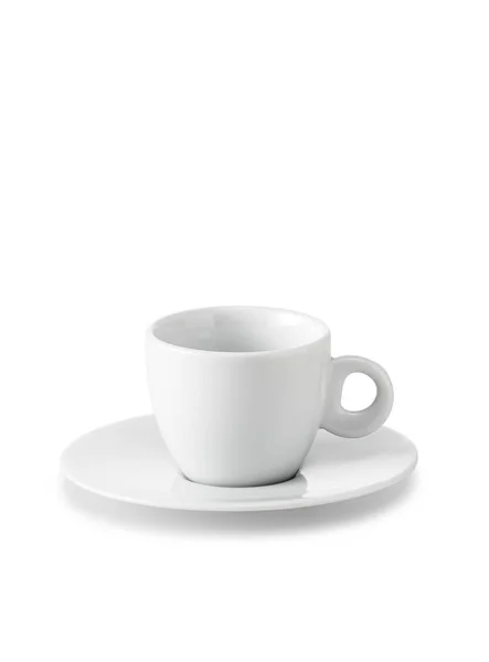 Witte Kop Koffie Schotel Geïsoleerd Lichte Achtergrond — Stockfoto