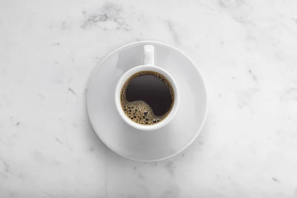 Fehér Csésze Kávé Szürke Háttérrel Felülnézet — Stock Fotó