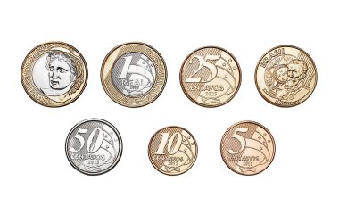 Brezilya sikkeleri beyaza izole edilmiş