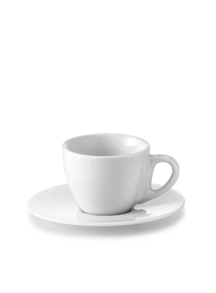 Witte Kop Koffie Schotel Geïsoleerd Lichte Achtergrond — Stockfoto