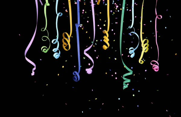 Confete Colorido Festivo Fundo Preto — Fotografia de Stock