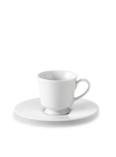 Witte Kop Koffie Schotel Geïsoleerd Lichte Achtergrond — Stockfoto