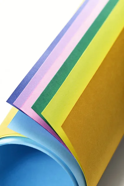 Kleurrijke Papieren Vellen Witte Achtergrond Stockafbeelding