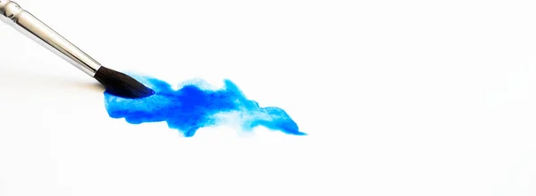 Textura Mancha Aquarela Azul Pincel Papel Branco Com Foco Seletivo — Fotografia de Stock