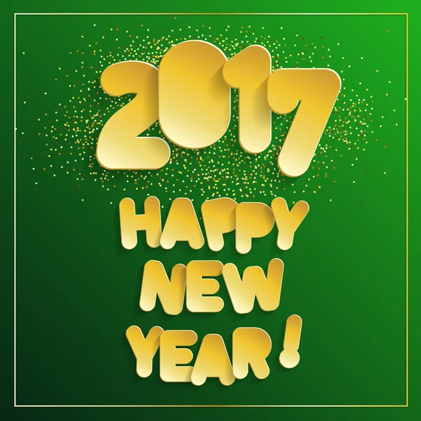 Happy new year! Golden numbers 2017 and others elements letter. Stickers paper letters style. Glitter gold font. Best to use for greeting card, luxury flyer, web, shop and casino. Vector illustration. — Stock Vector