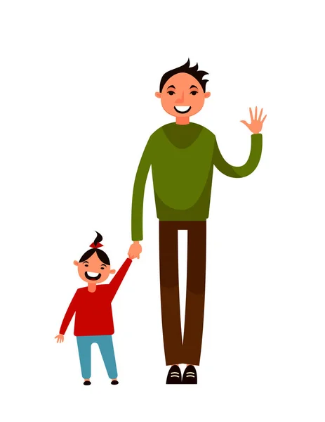 Baba ve kızı. Çizgi film karakteri. Vektör çizim. Düz tasarım.