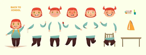 Okula dönüş. Oluşturma grubuna geçiş yapar. Farklı duygular ve jestleri. Çizgi film düz tarzı illüstrasyon.