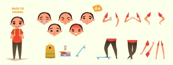 Oluşturma grubuna geçiş yapar. Farklı duygular ve jestleri. Düz tarzı illüstrasyon karikatür. Kendi inşa etmek.