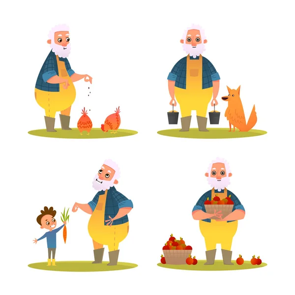 Komik çiftçi kümesi. Karikatür tarzı karakter tasarımı.