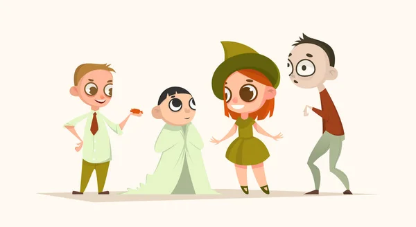 Çizgi film karakterleri çocuklar kümesi. Cadılar Bayramı ayarlayın. Vektör çizim. Tatil.