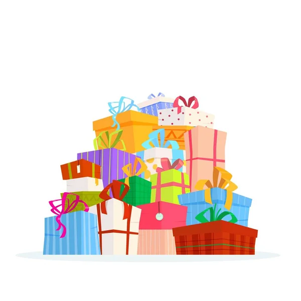 Büyük renkli hediye kutuları yığını.