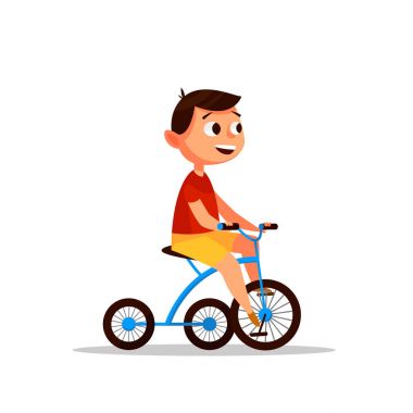 Çocuk bir bisiklet üzerinde. Vektör çizim.