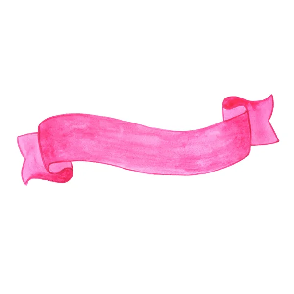 흰색 배경에 고립 된 수채화 핑크 곡선 장식 리본 — 스톡 사진