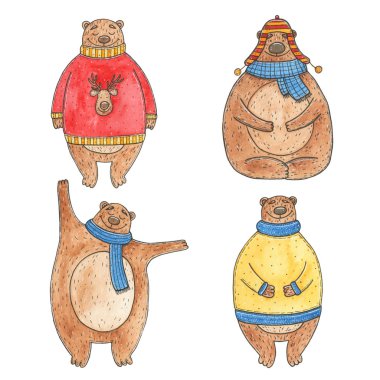 Suluboya sevimli ayı izole üzerinde beyaz arka plan