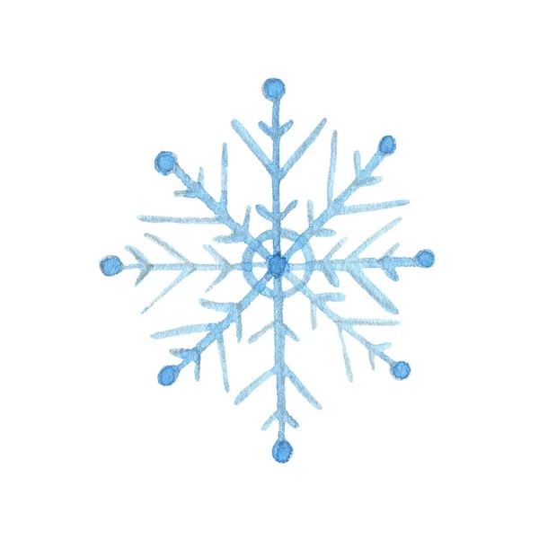 Hand drawn watercolor snowflake isolated on white background — Stock Photo, Image