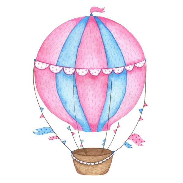 Aquarel handgeschilderde luchtballon geïsoleerd op witte achtergrond — Stockfoto