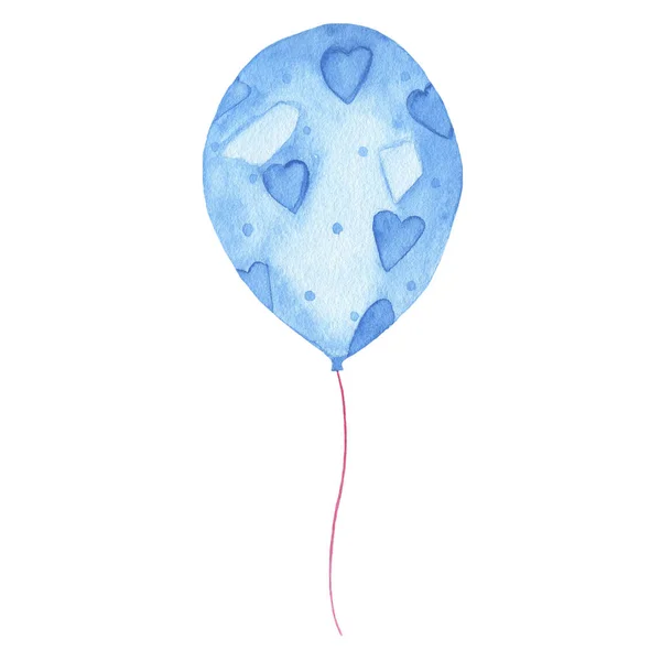 Watercolor hand painted blue air balloon isolated on white background — Stock Photo, Image