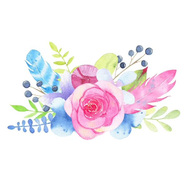 Aquarela pintado à mão buquê de casamento flor e folhas isoladas no fundo branco — Fotografia de Stock