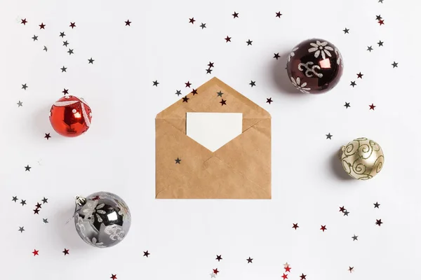 Christmas greeting card envelope decoration composition balls glitter stars