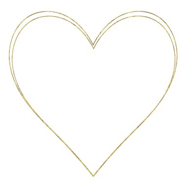Beyaz arkaplanda izole edilmiş altın parıltılı kalp çerçevesi