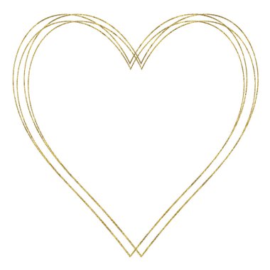 Beyaz arkaplanda izole edilmiş altın parıltılı kalp çerçevesi